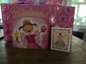 the Pinkalicious book and a birthday card
