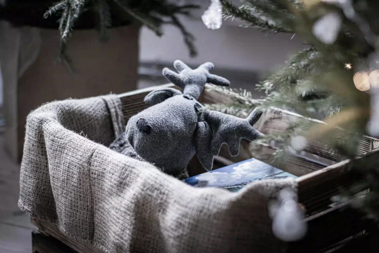 A black and white image of a crate box underneath a Christmas tree, representing Christmas Eve box ideas