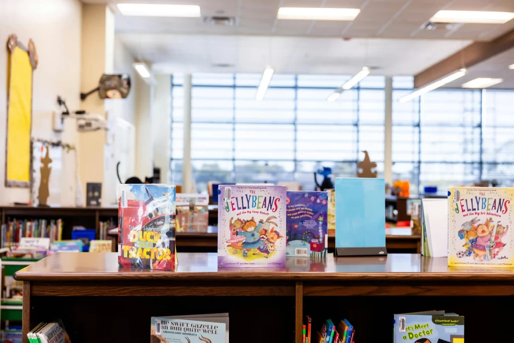 The inside of a library, representing library trips for homeschooled children